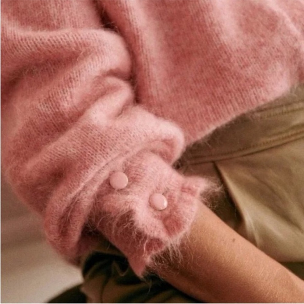 SEZANE Rosewood Pink Oversized Mohair Wool Knit V Neck Mia Cardigan Sweater - Picture 3 of 12